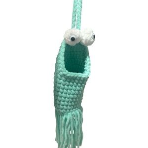 Handmade Crochet Mint Green Yip Yip Hanging basket with Eyes Car Mirror Hanger